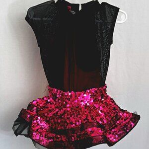 Weissman dance costume - Black and Hot Pink Sequins - Size Child Small